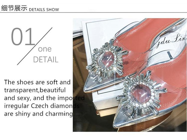 Transparent  women's sandal elegant jelly stiletto shoes pointed rhinestone high heels - Ernadi