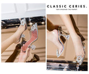 Transparent  women's sandal elegant jelly stiletto shoes pointed rhinestone high heels - Ernadi