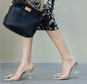 Transparent  women's sandal elegant jelly stiletto shoes pointed rhinestone high heels - Ernadi