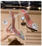 Transparent  women's sandal elegant jelly stiletto shoes pointed rhinestone high heels - Ernadi