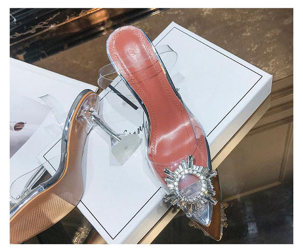 Transparent  women's sandal elegant jelly stiletto shoes pointed rhinestone high heels - Ernadi