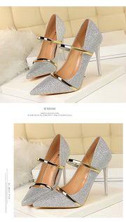 High heels pumps ladies shoes stiletto pointed toe bling - Ernadi