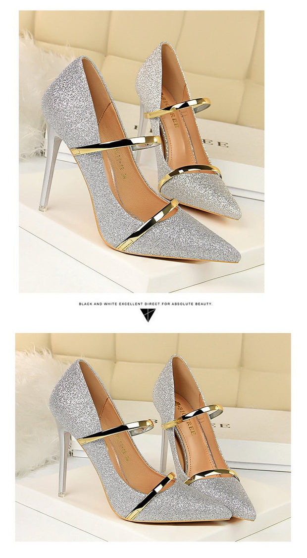 High heels pumps ladies shoes stiletto pointed toe bling - Ernadi