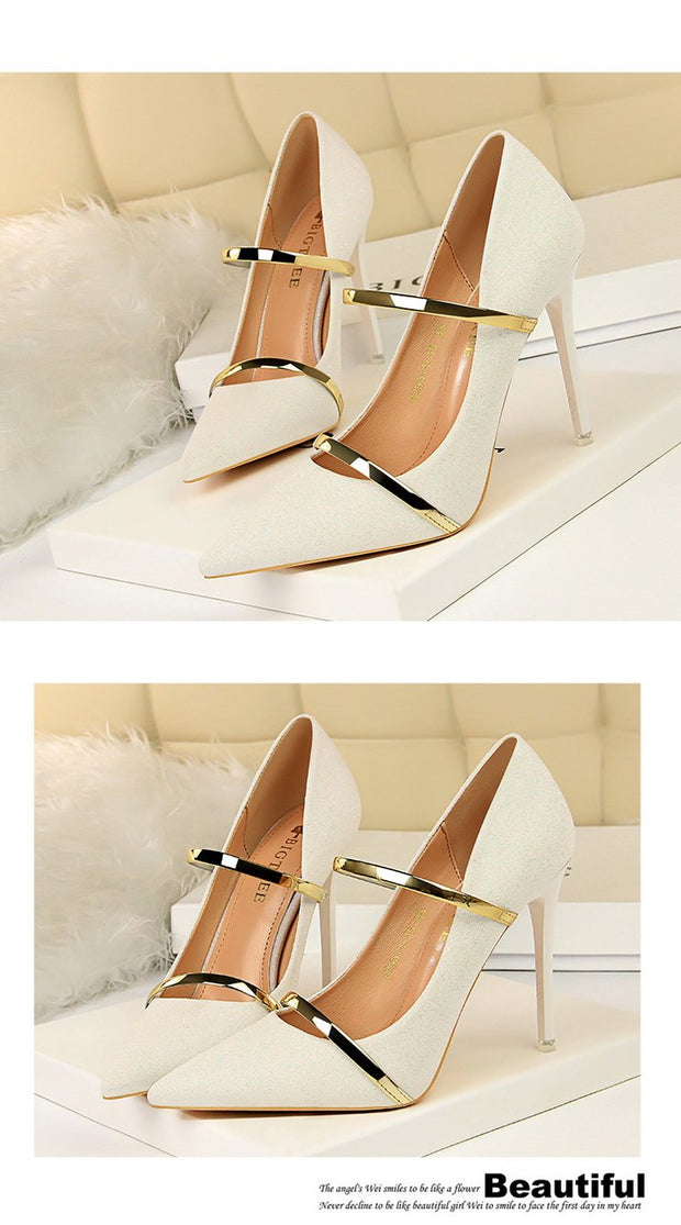 High heels pumps ladies shoes stiletto pointed toe bling - Ernadi