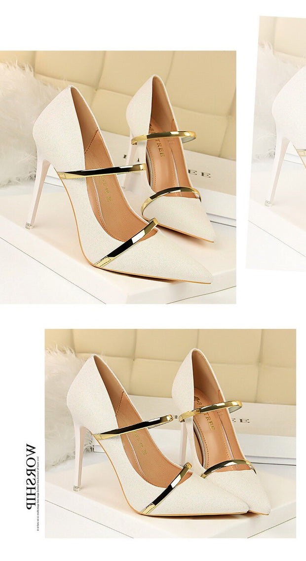 High heels pumps ladies shoes stiletto pointed toe bling - Ernadi