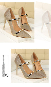High heels pumps ladies shoes stiletto pointed toe bling - Ernadi