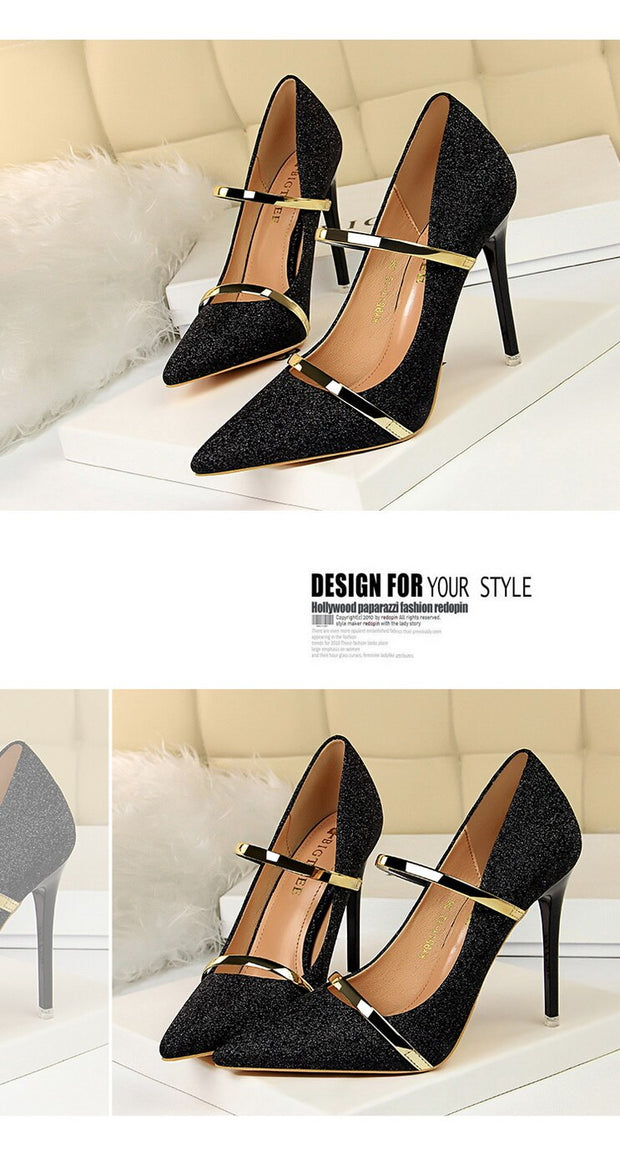 High heels pumps ladies shoes stiletto pointed toe bling - Ernadi