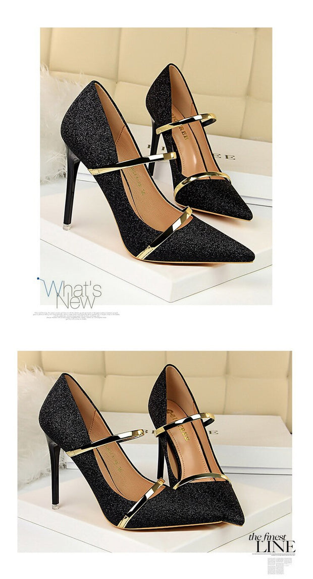 High heels pumps ladies shoes stiletto pointed toe bling - Ernadi