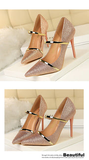 High heels pumps ladies shoes stiletto pointed toe bling - Ernadi