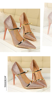 High heels pumps ladies shoes stiletto pointed toe bling - Ernadi