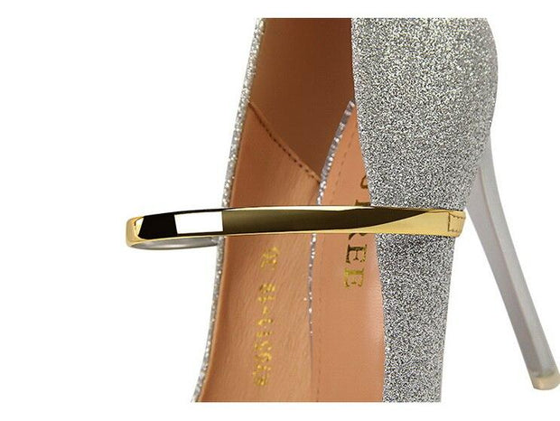 High heels pumps ladies shoes stiletto pointed toe bling - Ernadi
