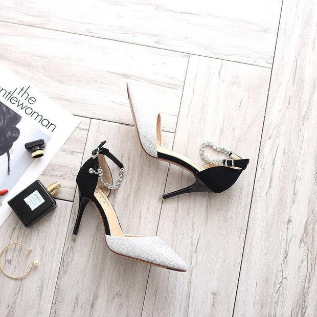Summer Women Shoes Pointed Toe Pumps Cotton Fabric 9CM Thin High Heels Dress Casual Basic Wedding Shoes Black gold - Ernadi