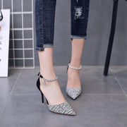 Summer Women Shoes Pointed Toe Pumps Cotton Fabric 9CM Thin High Heels Dress Casual Basic Wedding Shoes Black gold - Ernadi