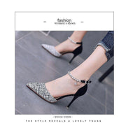 Summer Women Shoes Pointed Toe Pumps Cotton Fabric 9CM Thin High Heels Dress Casual Basic Wedding Shoes Black gold - Ernadi