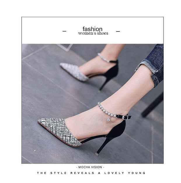 Summer Women Shoes Pointed Toe Pumps Cotton Fabric 9CM Thin High Heels Dress Casual Basic Wedding Shoes Black gold - Ernadi