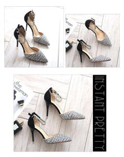 Summer Women Shoes Pointed Toe Pumps Cotton Fabric 9CM Thin High Heels Dress Casual Basic Wedding Shoes Black gold - Ernadi