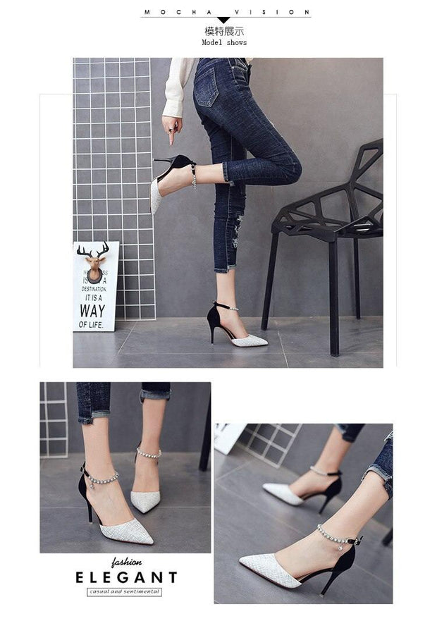 Summer Women Shoes Pointed Toe Pumps Cotton Fabric 9CM Thin High Heels Dress Casual Basic Wedding Shoes Black gold - Ernadi