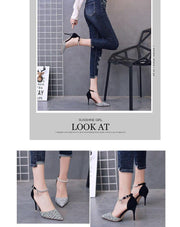 Summer Women Shoes Pointed Toe Pumps Cotton Fabric 9CM Thin High Heels Dress Casual Basic Wedding Shoes Black gold - Ernadi