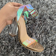 Women Sandals Shoes Celebrity Style PVC Clear Transparent Strappy Buckle Sandals High Heels Shoes - Ernadi