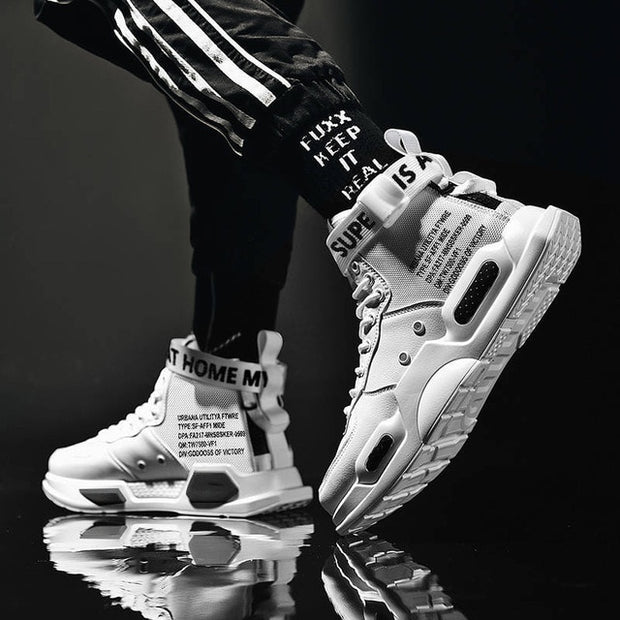High Top Leather Sneakers Casual Non-slip Breathable Men Shoes - Ernadi