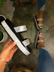 High-heeled rhinestone women's candy color beach sandals - Ernadi