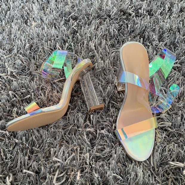 Women Sandals Shoes Celebrity Style PVC Clear Transparent Strappy Buckle Sandals High Heels Shoes - Ernadi