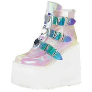 Metal Buckle Ankle Boots Girls High Platform Boots Wedges High Heels Shoes Woman