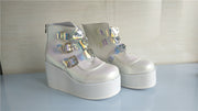 Metal Buckle Ankle Boots Girls High Platform Boots Wedges High Heels Shoes Woman