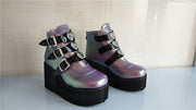 Metal Buckle Ankle Boots Girls High Platform Boots Wedges High Heels Shoes Woman