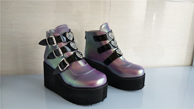 Metal Buckle Ankle Boots Girls High Platform Boots Wedges High Heels Shoes Woman