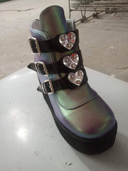 Metal Buckle Ankle Boots Girls High Platform Boots Wedges High Heels Shoes Woman