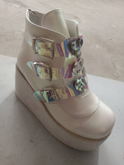 Metal Buckle Ankle Boots Girls High Platform Boots Wedges High Heels Shoes Woman