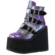Metal Buckle Ankle Boots Girls High Platform Boots Wedges High Heels Shoes Woman