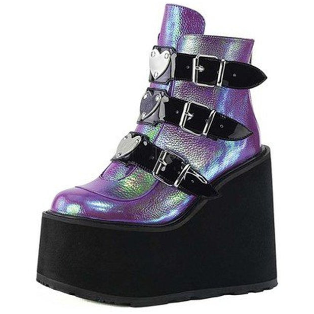 Metal Buckle Ankle Boots Girls High Platform Boots Wedges High Heels Shoes Woman