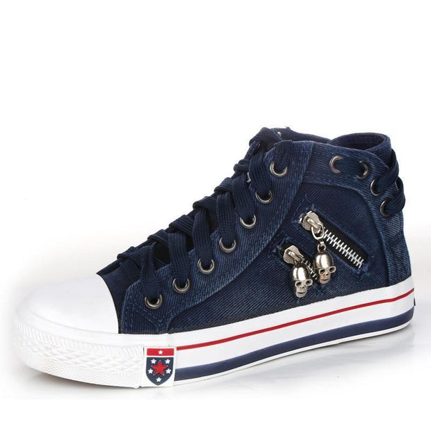 Shoes Women Canvas Chic High Top Denim Leisure Footwear Womens All-match Flat Zipper Walk In Ladies Breathable flat shoes - Ernadi