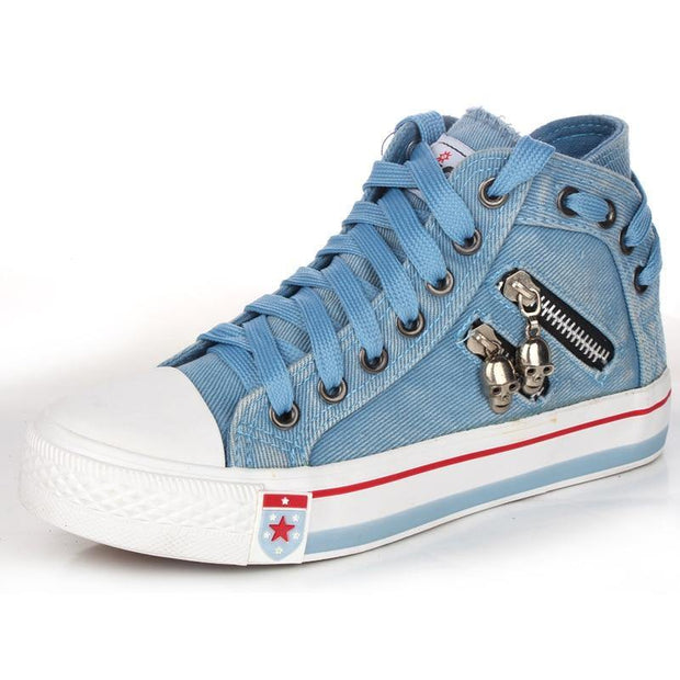 Shoes Women Canvas Chic High Top Denim Leisure Footwear Womens All-match Flat Zipper Walk In Ladies Breathable flat shoes - Ernadi