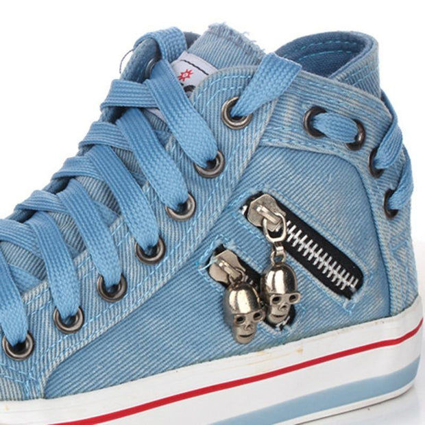 Shoes Women Canvas Chic High Top Denim Leisure Footwear Womens All-match Flat Zipper Walk In Ladies Breathable flat shoes - Ernadi