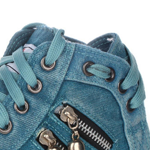 Shoes Women Canvas Chic High Top Denim Leisure Footwear Womens All-match Flat Zipper Walk In Ladies Breathable flat shoes - Ernadi