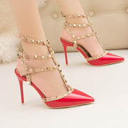 Roman fashion rivet sandals 10CM PUMPS Woman shoes Sexy nightclub stiletto heels patent-leather metallic rivet hollow