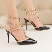 Roman fashion rivet sandals 10CM PUMPS Woman shoes Sexy nightclub stiletto heels patent-leather metallic rivet hollow