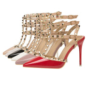 Roman fashion rivet sandals 10CM PUMPS Woman shoes Sexy nightclub stiletto heels patent-leather metallic rivet hollow