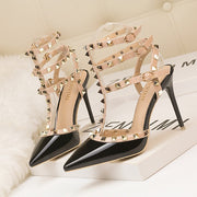 Roman fashion rivet sandals 10CM PUMPS Woman shoes Sexy nightclub stiletto heels patent-leather metallic rivet hollow