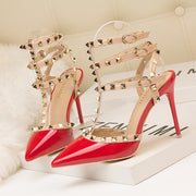 Roman fashion rivet sandals 10CM PUMPS Woman shoes Sexy nightclub stiletto heels patent-leather metallic rivet hollow
