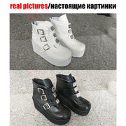 Metal Buckle Ankle Boots Girls High Platform Boots Wedges High Heels Shoes Woman