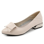 Thick Heel Ladies Pumps Genuine Leather Pointed Toe Square Heels Handmade Shoes Women - Ernadi
