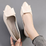 Thick Heel Ladies Pumps Genuine Leather Pointed Toe Square Heels Handmade Shoes Women - Ernadi