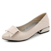 Thick Heel Ladies Pumps Genuine Leather Pointed Toe Square Heels Handmade Shoes Women - Ernadi