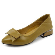 Thick Heel Ladies Pumps Genuine Leather Pointed Toe Square Heels Handmade Shoes Women - Ernadi