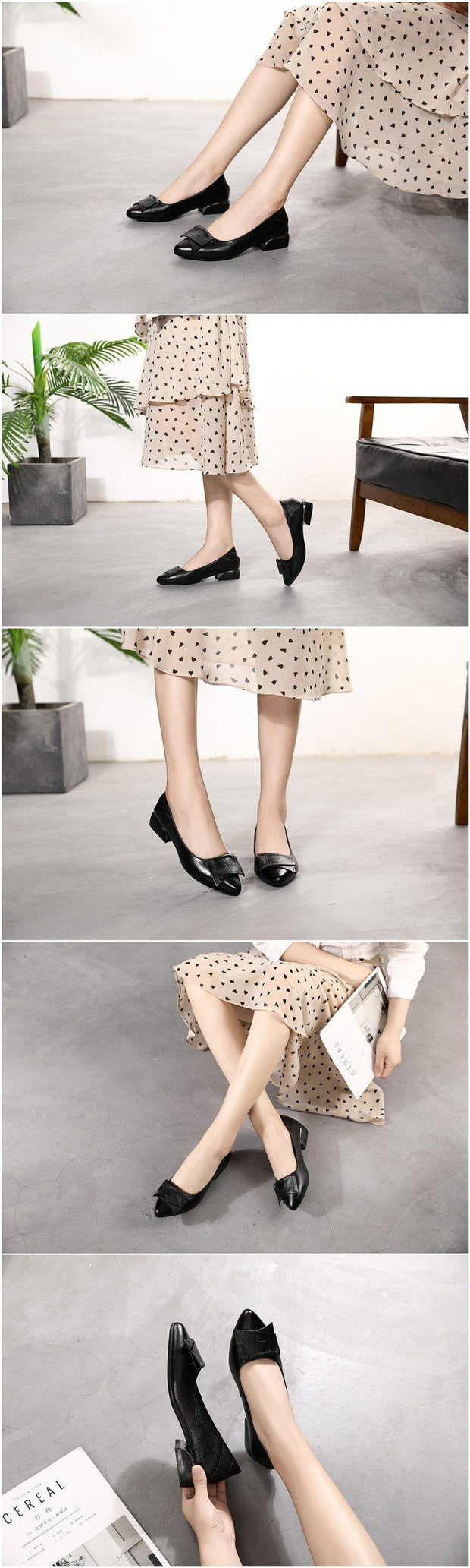 Thick Heel Ladies Pumps Genuine Leather Pointed Toe Square Heels Handmade Shoes Women - Ernadi