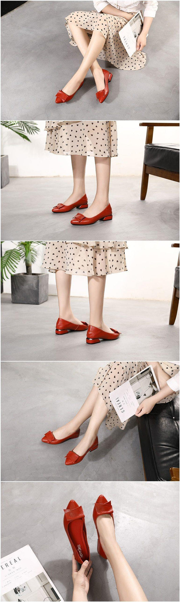 Thick Heel Ladies Pumps Genuine Leather Pointed Toe Square Heels Handmade Shoes Women - Ernadi